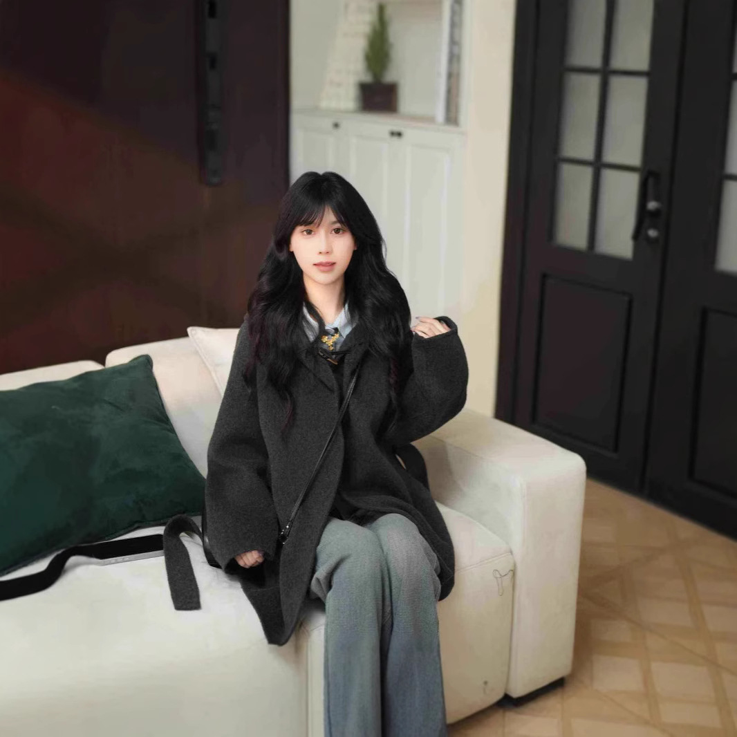 双面毛呢大衣韩版气质休闲慵懒小香风秋冬款时尚百搭洋气休闲宽松高清大图