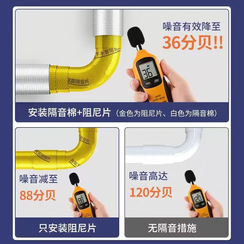 谋福 卫生间下水管隔音棉 消音防噪音自粘包排水管道吸音[组合1cm隔音棉+阻尼片50型(各1米送扎带铝箔胶带)]高清大图