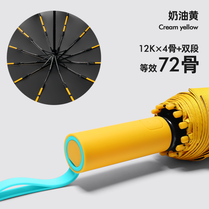 全自动钢骨玻纤加厚黑胶布 配色橡胶漆手柄YF-Z2023003 晴雨两用伞