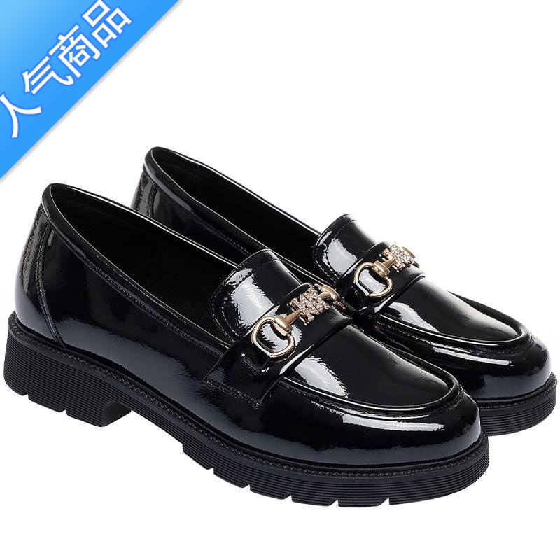 SUNTEK漆皮乐福鞋2023新款时尚软底女单鞋休闲中老年厚底低跟女鞋夏高清大图