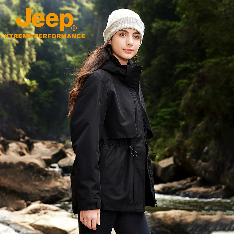 Jeep户外防水保暖冲锋衣女三合一可拆卸摇粒绒收腰显瘦登山服外套