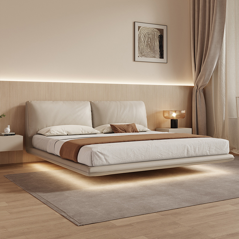 布雷尔网红悬浮真皮床意式轻奢主卧大床现代18双象耳朵婚床视频