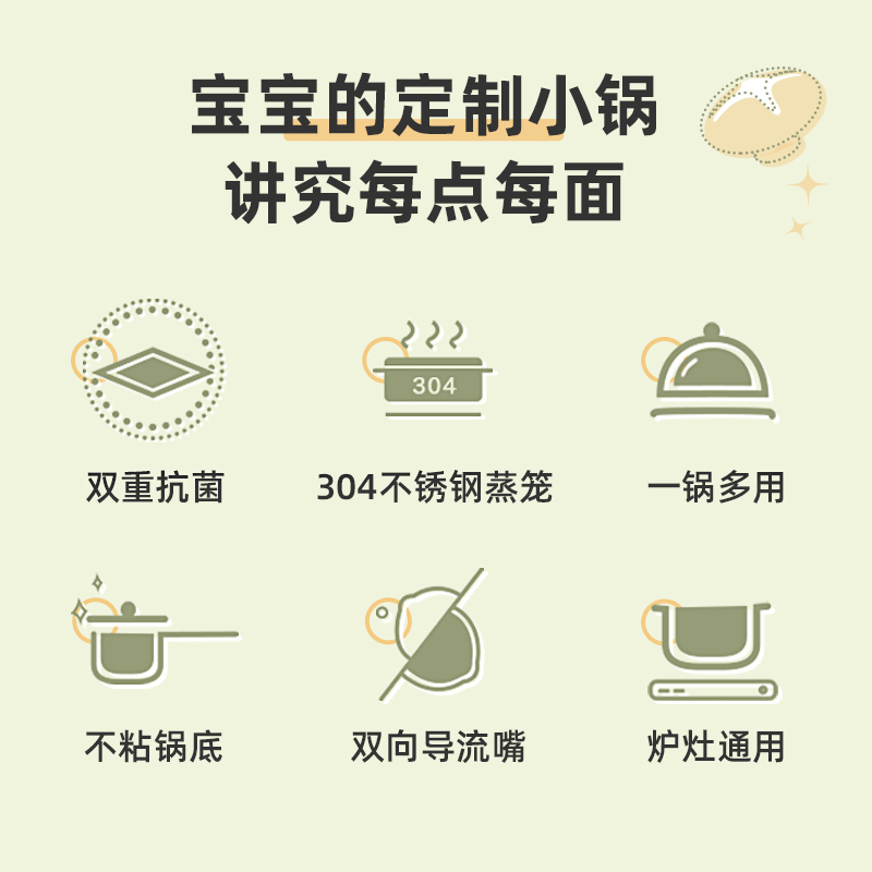小熊(Bear)奶锅 辅食锅 抗菌麦饭石色不粘锅 带蒸笼 CP-G0019-P03 16cm高清大图