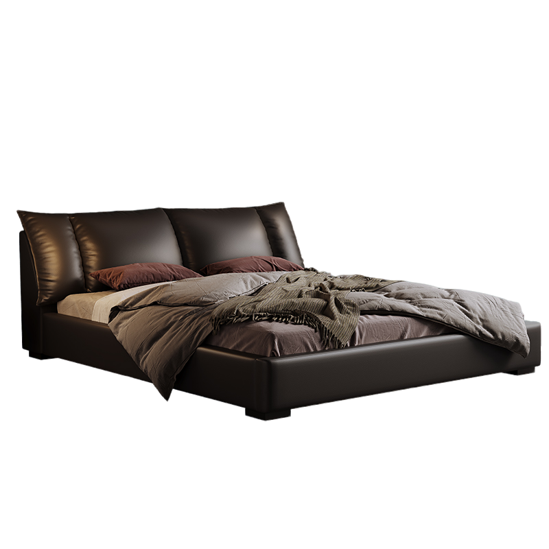 真皮大床轻奢头层牛皮床客厅主卧极简-卡尔适星耀高清大图