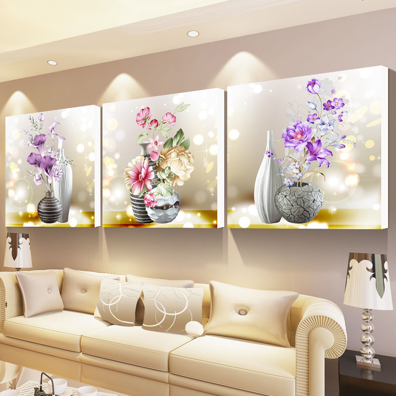 花瓶5D钻石画满钻客厅餐厅三联画简约现代小幅点钻十字绣2018新款