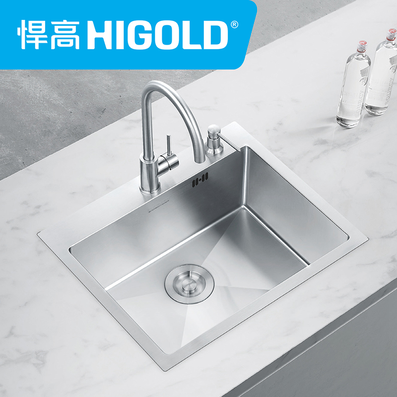 HIGOLD/悍高 304不锈钢雪花拉丝手工单槽套餐厨房洗菜盆洗碗水槽