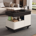青木川 简约现代轻奢实木沙发边几侧边柜客厅阳台带轮子可移动家用小户型小茶桌带烧水壶一体茶吧机角几长方形茶几 【黑色＋米白色】带轮子可移动推车 宽47x深75x高56厘米