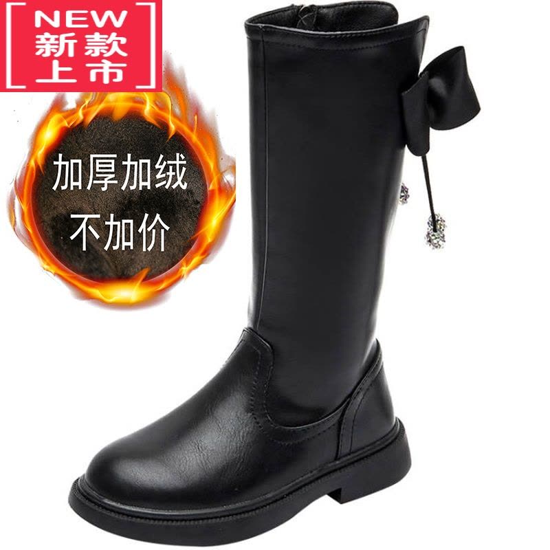 可莉允女童靴子秋冬季2022新款高筒单公主棉鞋儿童中筒雪地长靴中大童鞋图片