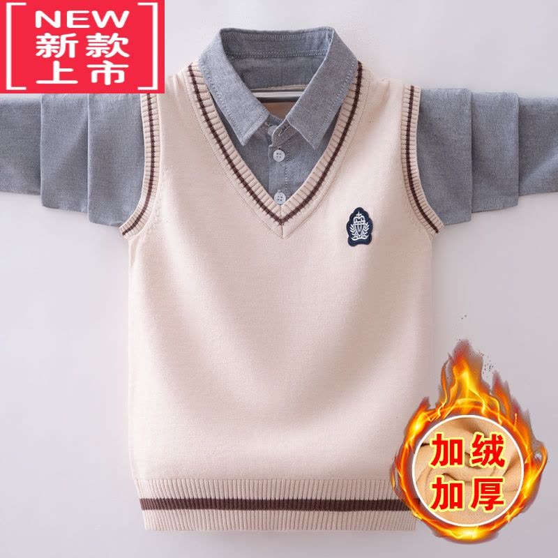 可莉允男童假两件毛衣春秋新款儿童洋气衬衣中大童针织衫童装男孩春装潮图片