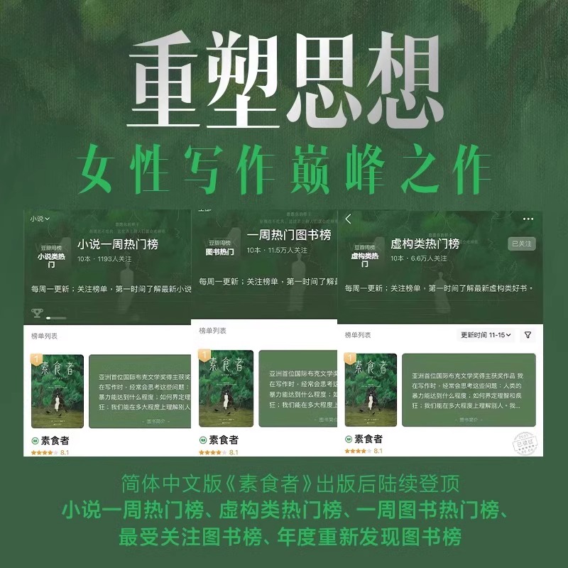 素食者[2024诺贝尔文学奖]韩江 [正版]素食者2024年诺贝尔文学奖得者 韩江布克国际文学奖韩国女性主义外国文学小说高清大图