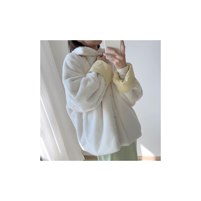 羊羔毛加绒棉服外套2021冬季新款韩版学生加绒加厚两面穿棉服上衣