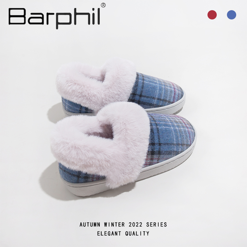 Barphil毛毛拖鞋冬季新款室内家居加绒加厚保暖全包脚防滑厚底拖鞋