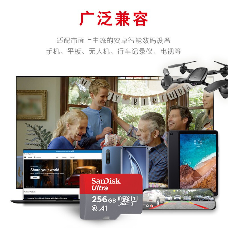 闪迪(SanDisk)256GB TF(MicroSD)内存卡 A1 U1 C10 至尊高速移动版存储卡 读速150MB