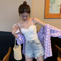 波迷娜(BOMINA)网红美背夏季心机小吊带性感百搭交叉美背吊带背心女外穿夏季白色裹胸上衣性感抹胸内搭短款打底衫色 均码