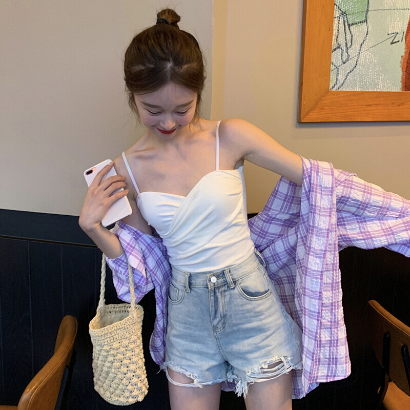 波迷娜(BOMINA)网红美背夏季心机小吊带性感百搭交叉美背吊带背心女外穿夏季白色裹胸上衣性感抹胸内搭短款打底衫色 均码