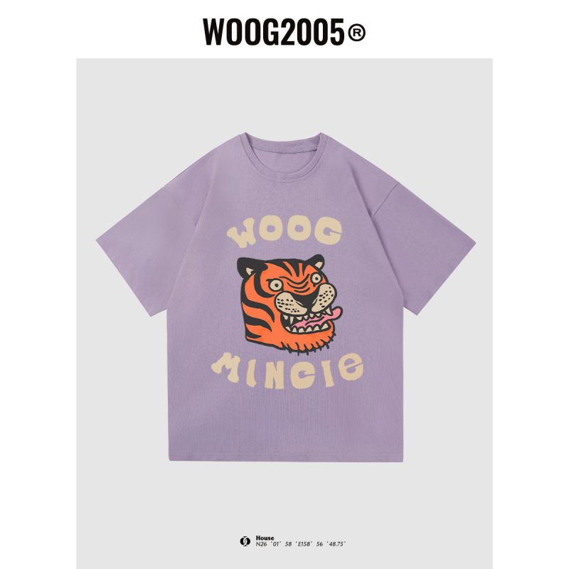 WOOG2005夏季新款t恤男显瘦老虎印花图案字母体恤ins100纯棉宽松