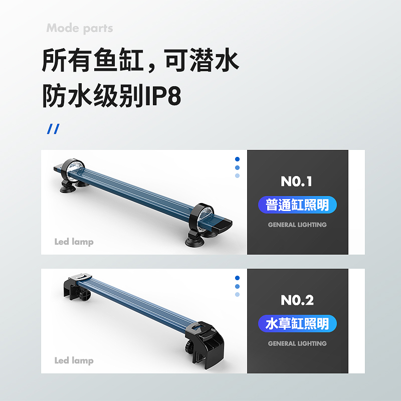 鱼缸灯led照明防水nec增艳超亮潜水水灯全光谱鱼灯支架灯管小型高清大图
