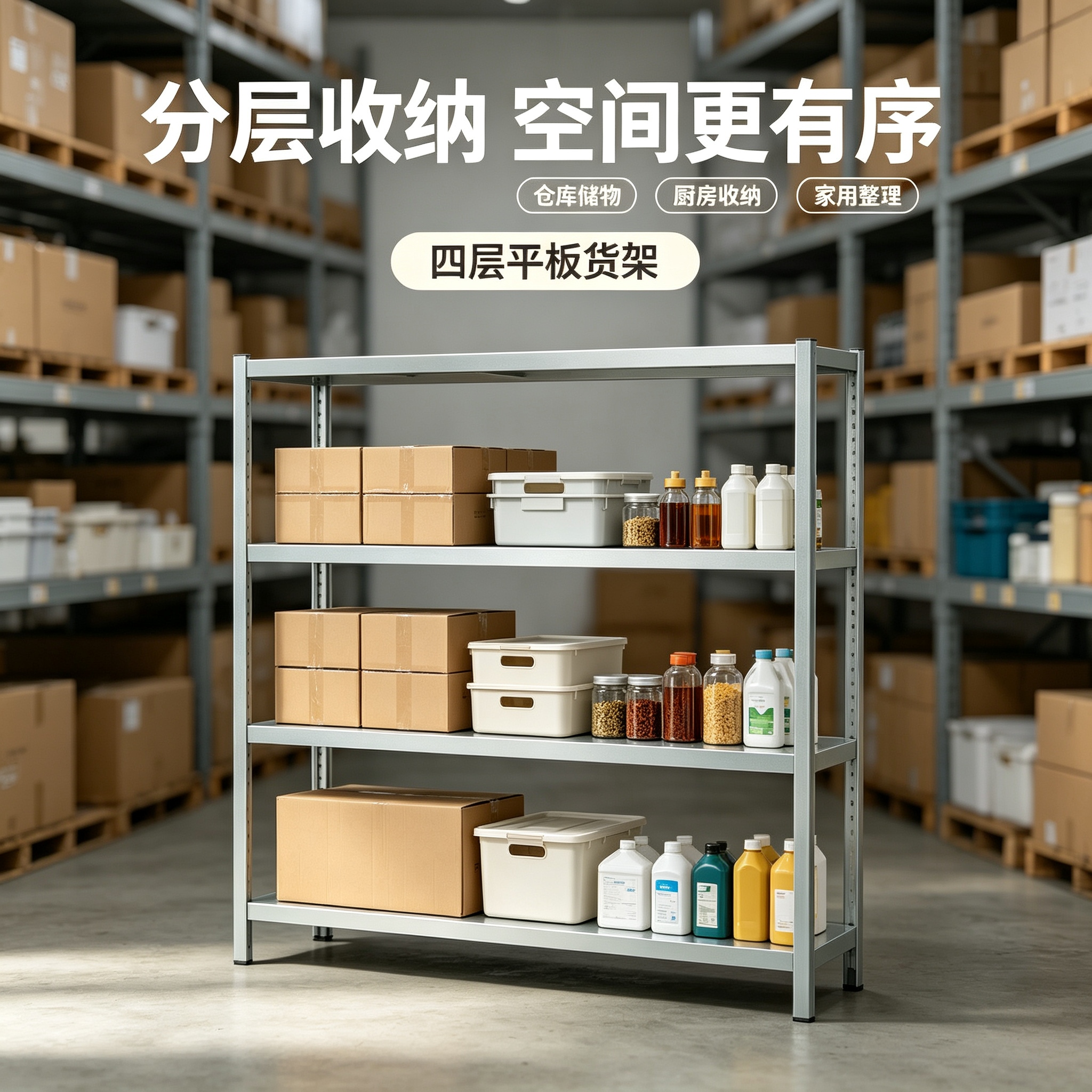优迈克 YMK-TPJ110 四层平板货架 1100*500*1550 单位:台 银色高清大图