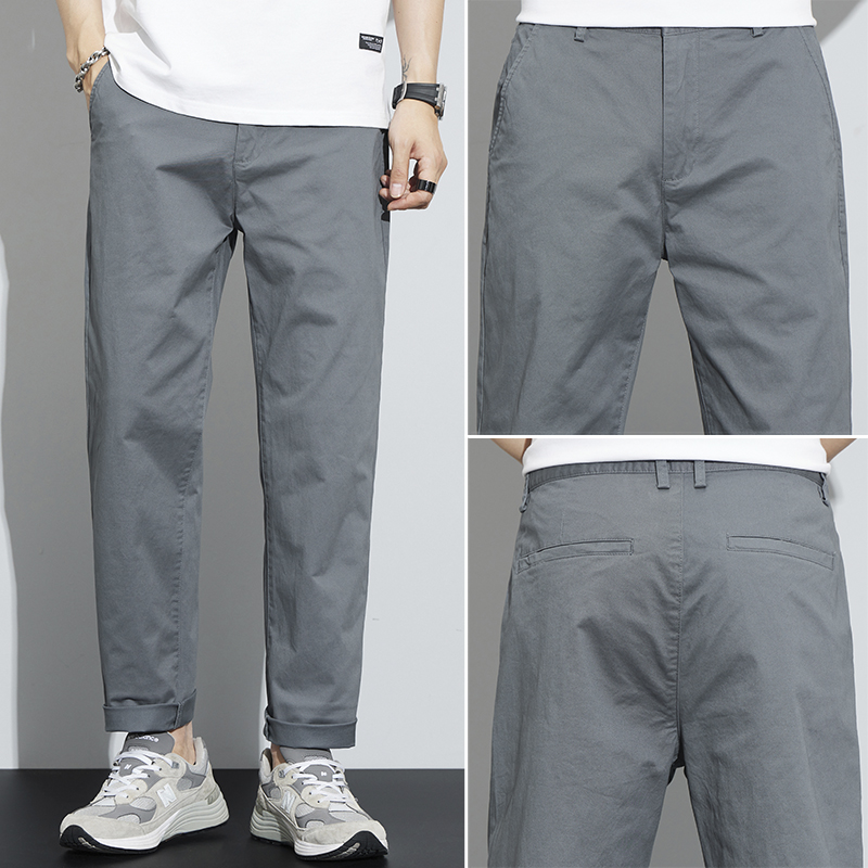 金盾(KIN DON)夏季直筒休闲裤男九分裤宽松修身潮流男裤弹力纯棉卡其浅色裤子高清大图