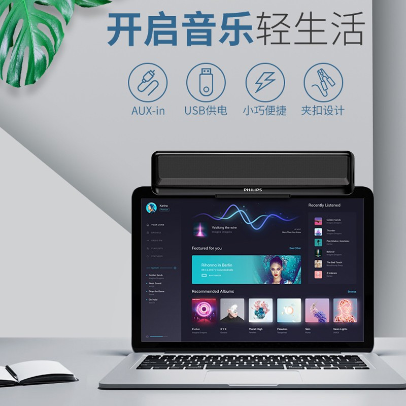 飞利浦(PHILIPS)SPA2100 蓝牙音响台式电脑手机多媒体笔记本低音炮音箱 便携迷你游戏 收钱吧 上课用音响