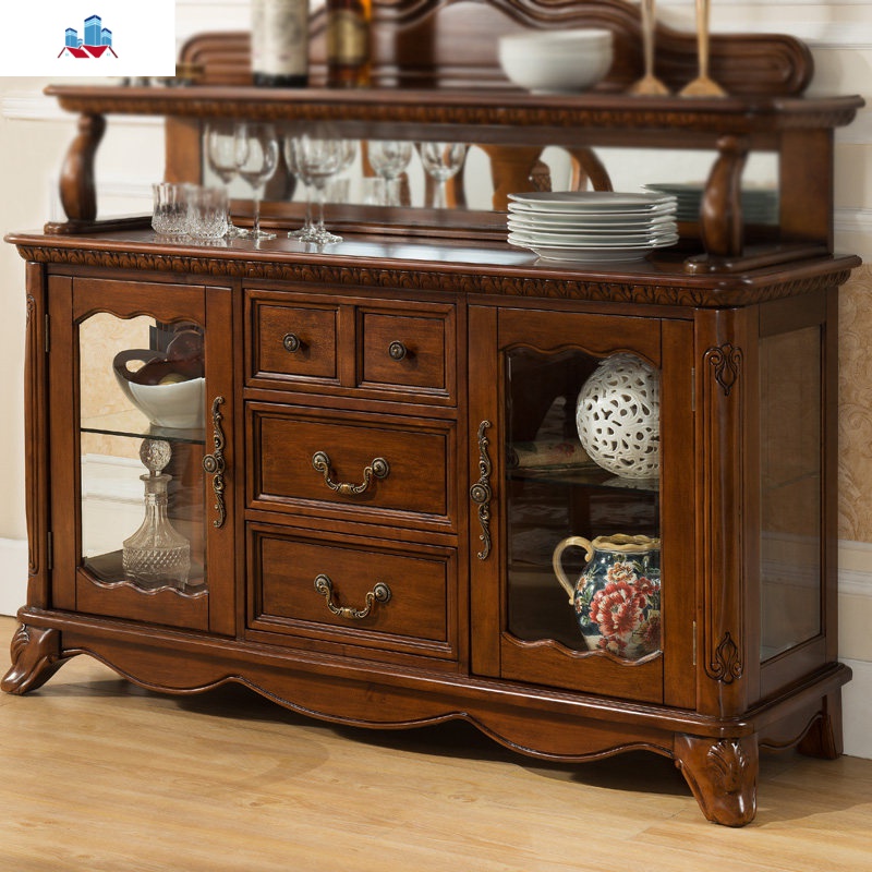 美式实木餐边柜酒柜家用厨房茶水柜子欧式客厅靠墙储物柜 泰空仓酒柜