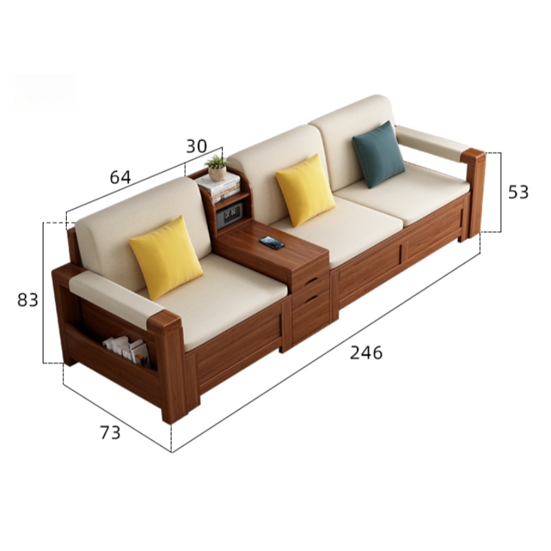伟樽实木沙发三人位含扶手柜246*73*83cm套高清大图