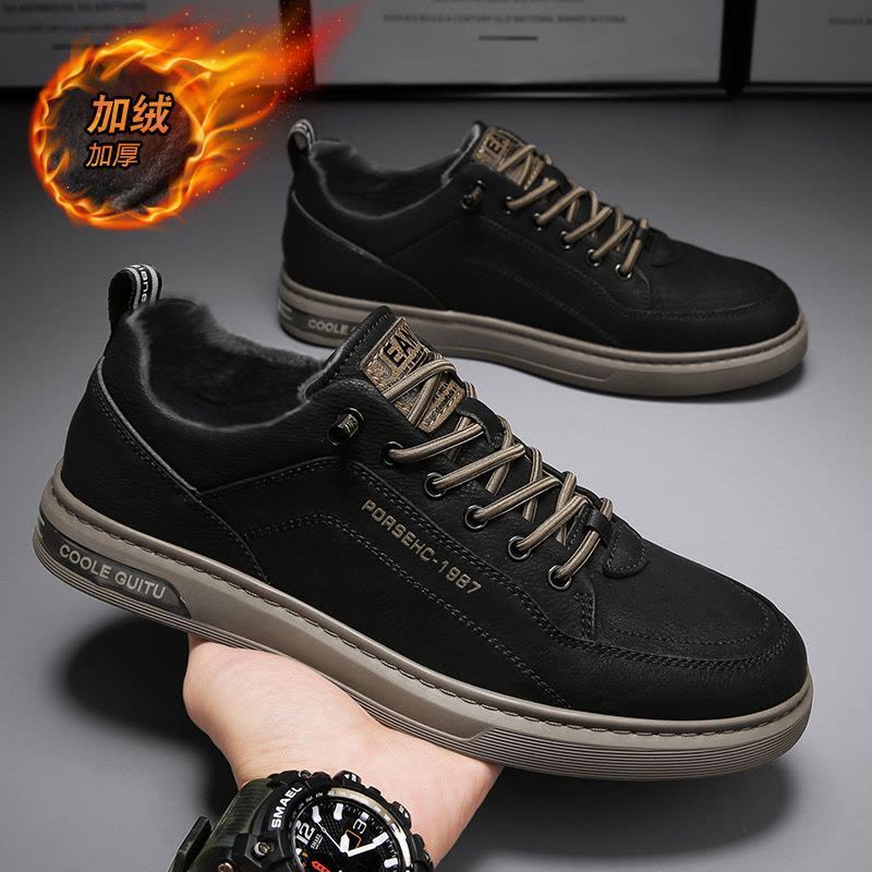 男鞋秋冬季2023新款防寒保暖板鞋潮流百搭鞋子男防滑耐磨小白潮鞋图片