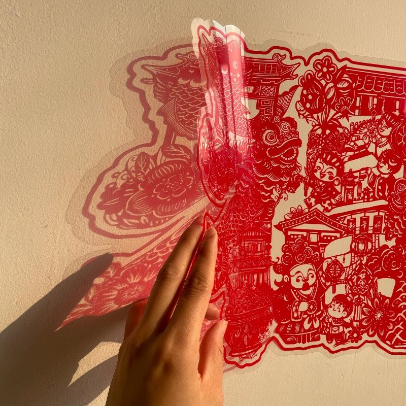 福人福地春节福字窗花静电贴原创新年喜庆春节装饰布置玻璃贴橱窗剪纸贴画新款传统全家福20张装高清大图