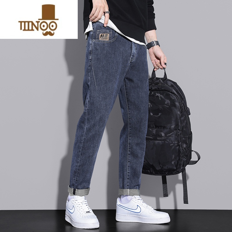 YANXU男士休闲牛仔裤直筒宽松夏季薄款九分男装2023新款男生长裤子高清大图