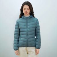 女装秋冬新款新国标90绒轻薄羽绒服女款女式带帽简约外套 2XL 灰绿