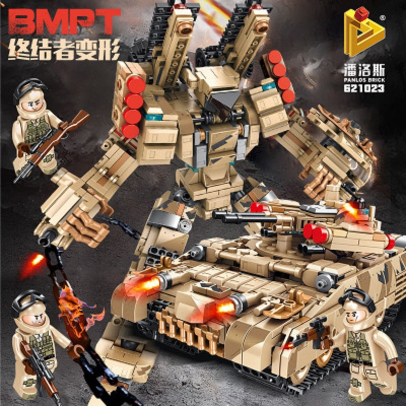 儿童玩具多款坦克变形机器人儿童益智小颗粒拼插拼装积木玩具-621023终结者变形坦克#822颗粒
