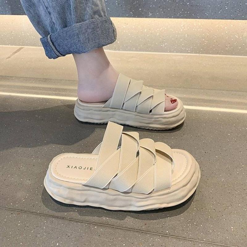 编织带沙滩拖鞋女2021夏外穿ins潮厚底凉拖鞋松紧带罗马凉鞋>800_800