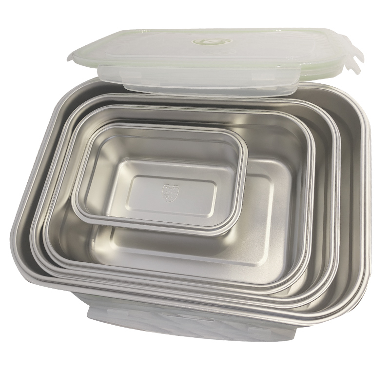 金迪乐304不锈钢带盖便当盒子收纳盒保鲜盒22*15*8cm/个高清大图