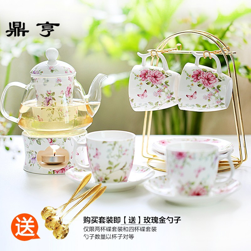 鼎亨那些时光 煮水果茶蜡烛加热玻璃花茶壶陶瓷花茶杯套装花茶具