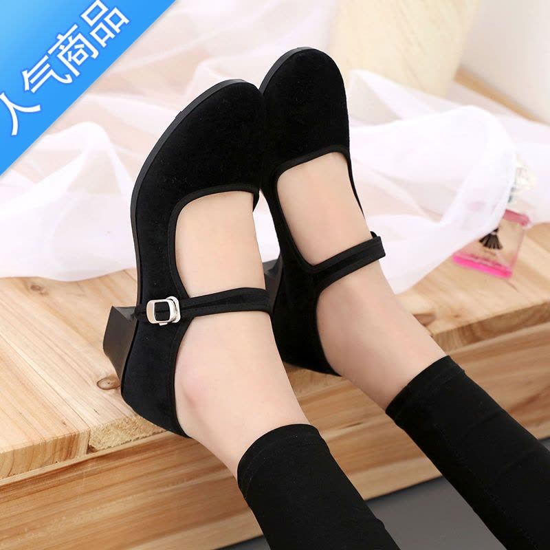 SUNTEK民族舞蹈鞋考级女布鞋黑高跟藏族舞蹈布鞋女民族民间舞东北秧歌鞋图片