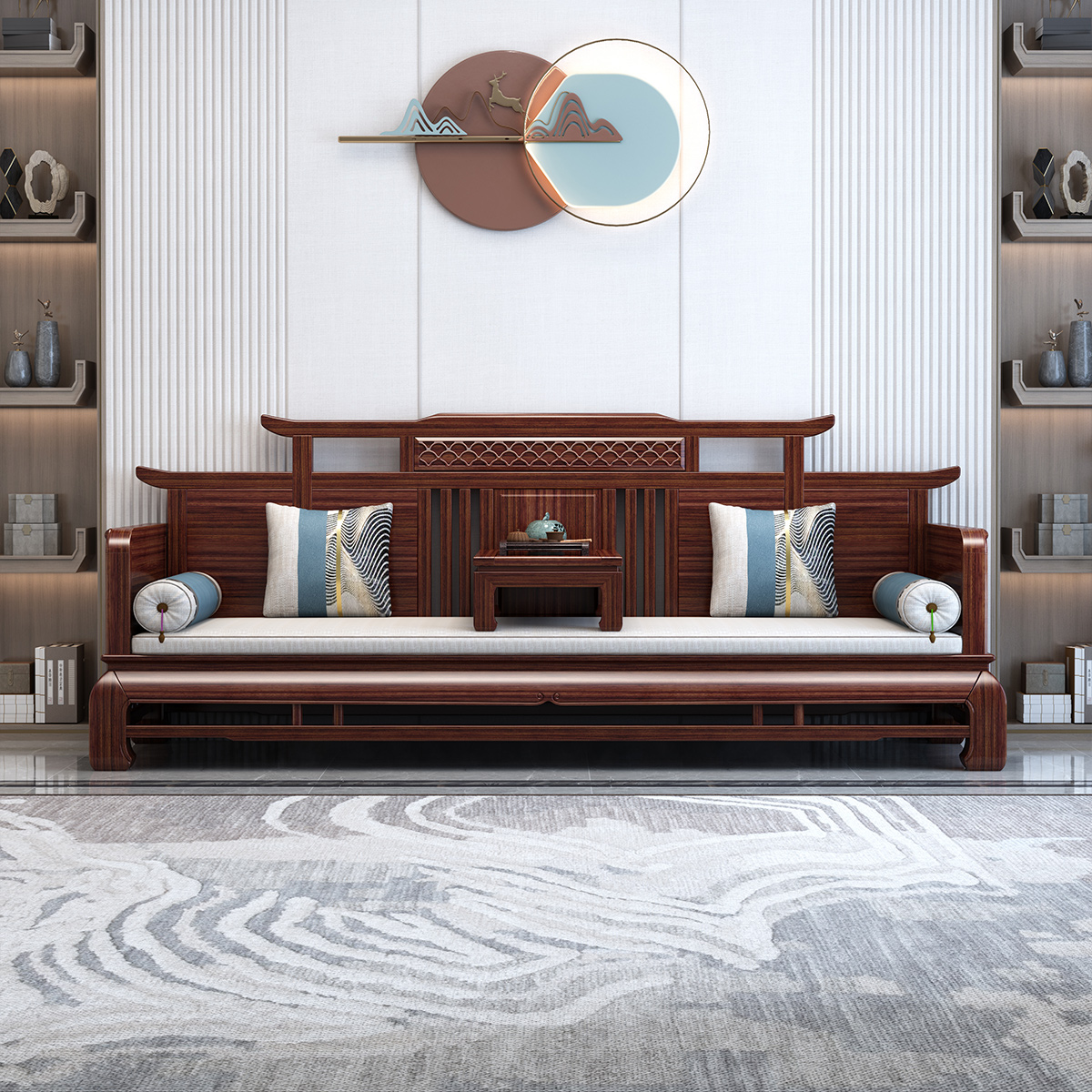 梳桐新中式实木乌金木罗汉床炕几沙发组合现代简约高端轻奢新古典家具