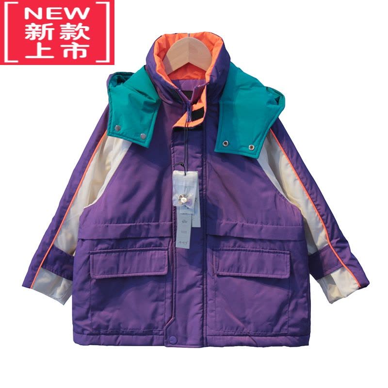 可莉允童装儿童时尚夹棉衣冲锋衣2022冬新品男童韩范拼色外套棉服图片