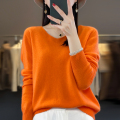 免费试穿鄂尔多市V领羊绒衫早秋新款针织衫宽松上衣慵懒毛衣女春秋针织上衣服打底衫秋冬内搭大 爱玛橙 L