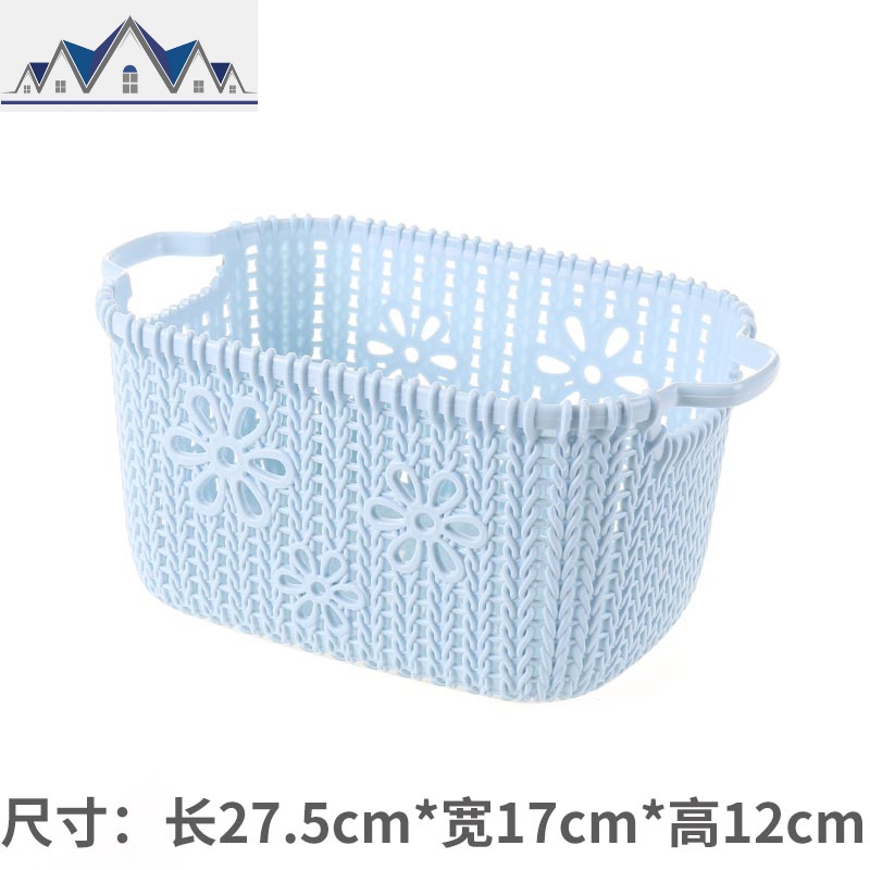 仿藤编塑料收纳筐脏衣服零食玩具厨房浴室蔬菜果蔬储物箱筐子篮子 三维工匠收纳篮 小号浅蓝