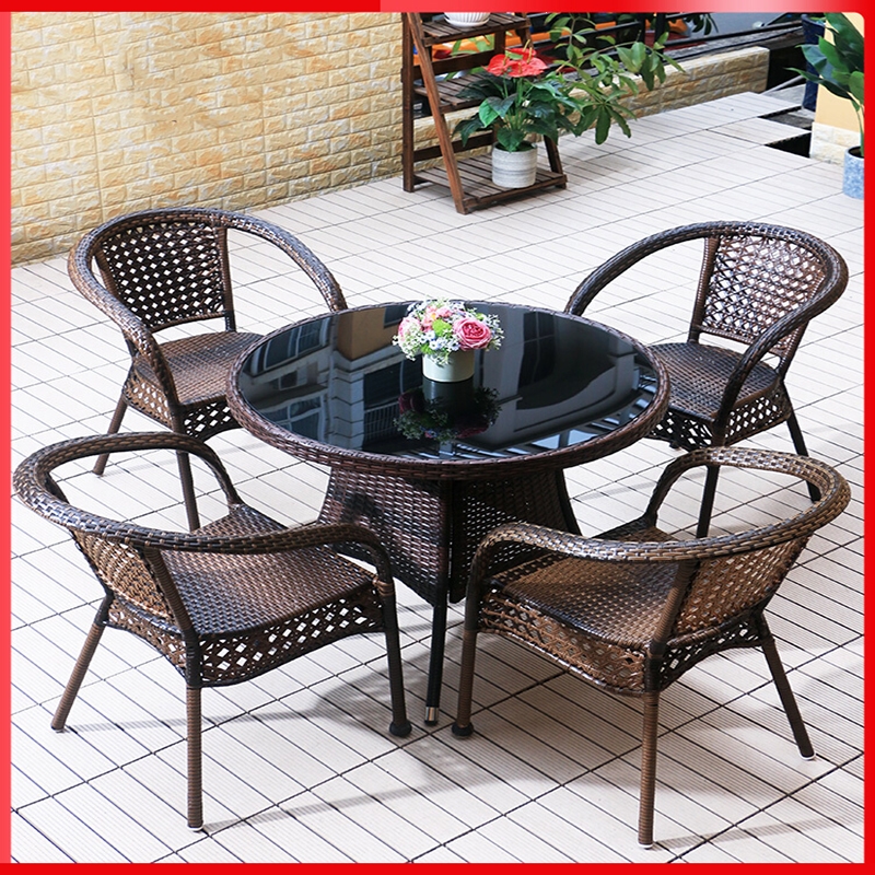 户外阳台桌椅藤椅三件套闪电客室外庭院藤编椅子花园露天休闲小茶几