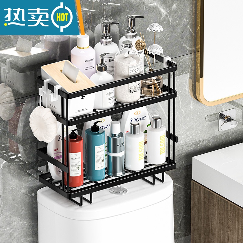 敬平卫生间马桶置物架上方免打孔浴室壁挂收纳柜洗手间厕所放架子器 单层插腿款白色-[可壁挂毛巾 粘钩*3+吹风机浴室置物架高清大图