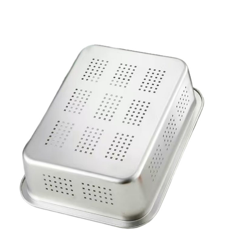 山水本色 加厚不锈钢冲孔方盘漏盆沥水篮32*22*7cm 个高清大图