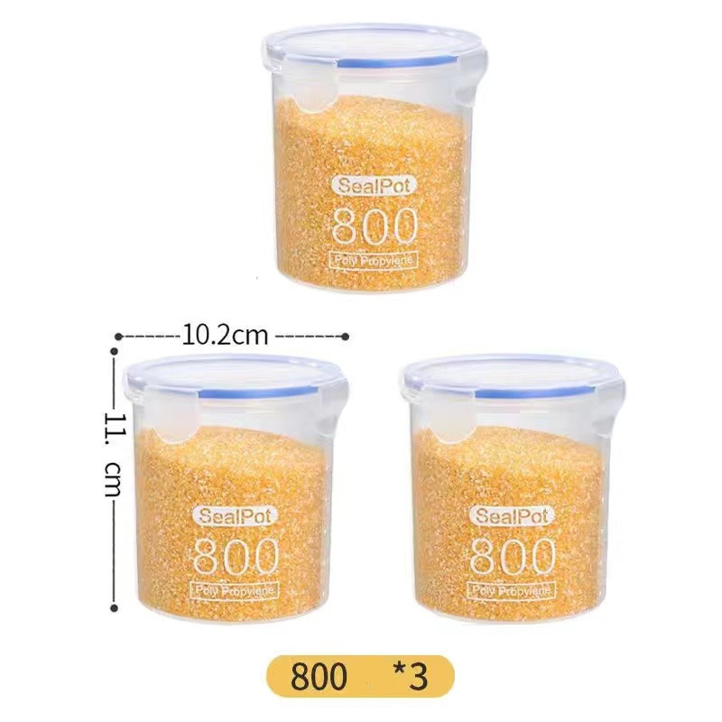 【补贴10%】大号透明塑料密封罐粉罐茶叶家用罐子厨房五谷杂粮收纳盒储物罐 【3个】中号800