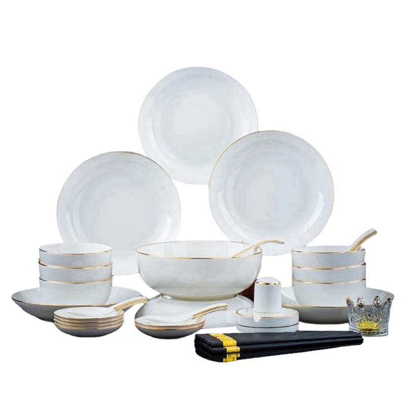 梵澜狸骨瓷碗碟盘套装38件 套高清大图