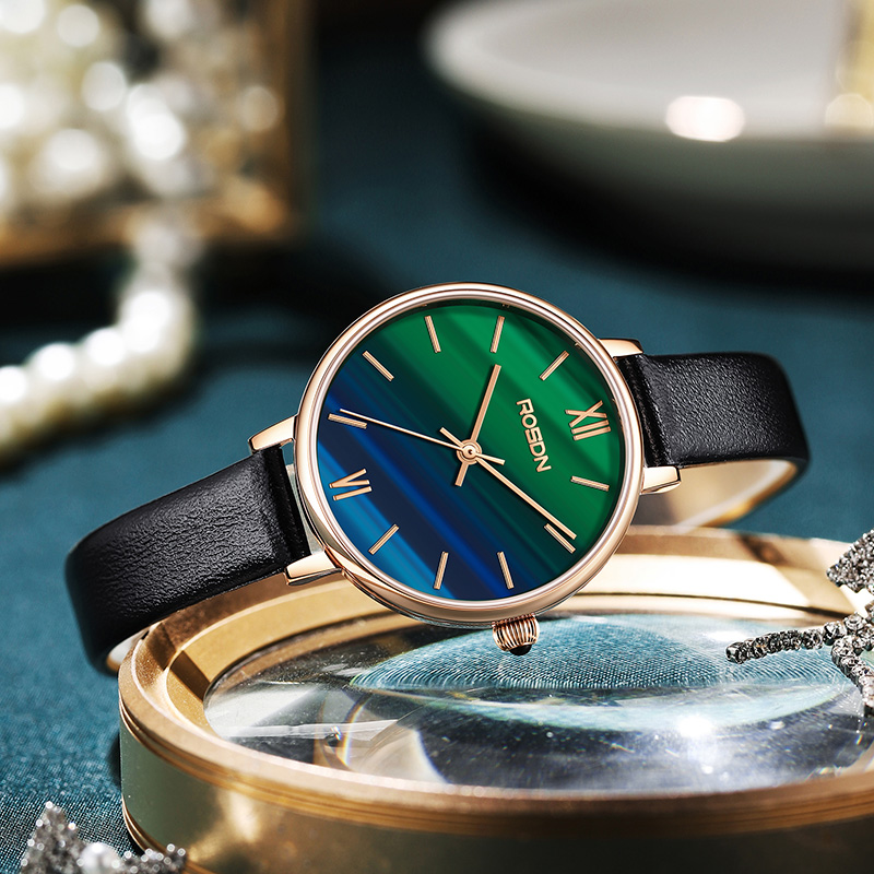 劳士顿(ROSDN)手表女士时尚商务石英女表防水小绿表轻奢小众名牌ins风简约学生婉表3692L高清大图