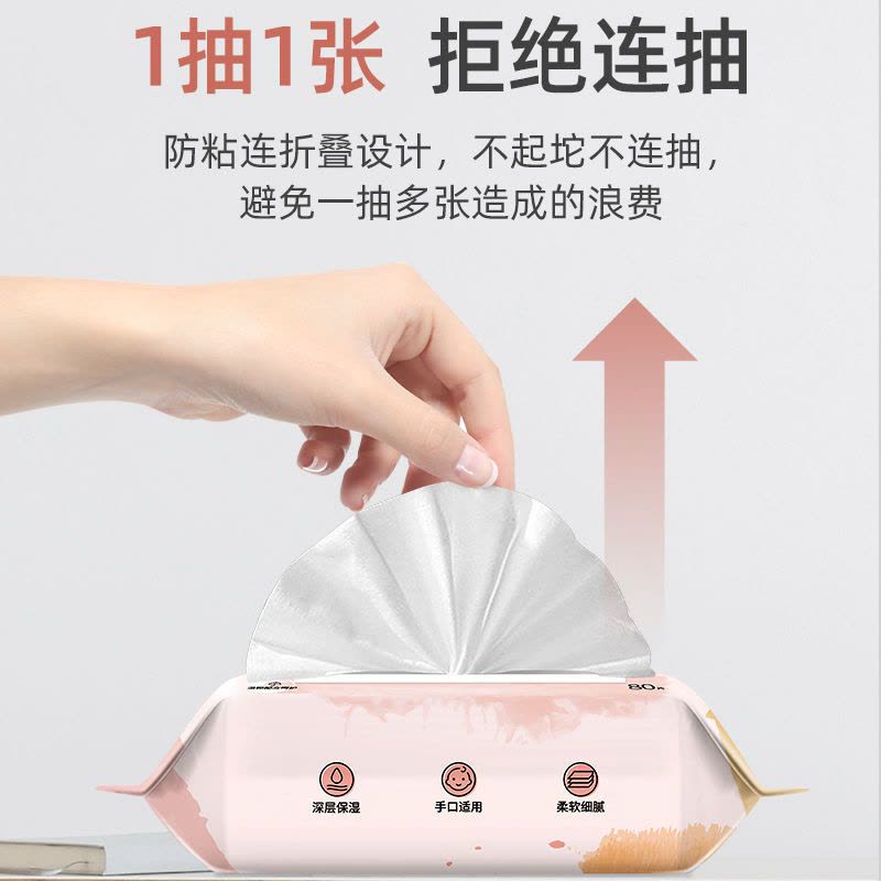 湿巾婴儿小包装手口专用新生湿纸巾成人大包带盖纸|【4大包*80抽*带盖】送10小包图片