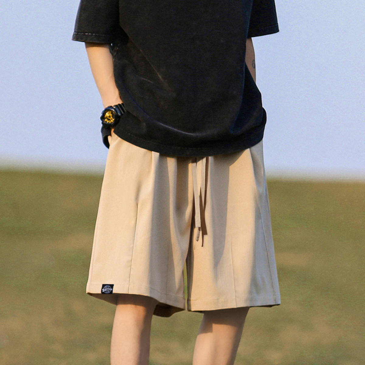 【2.5折价64元】唐狮男士短裤外穿夏季短裤男夏季五分裤夏季裤子男裤夏季薄款男士短裤 卡其 M
