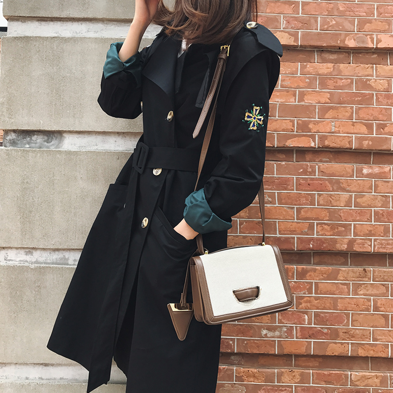 风衣女中长款女士新品韩版秋冬季宽松年轻学生收腰系带过膝外套潮