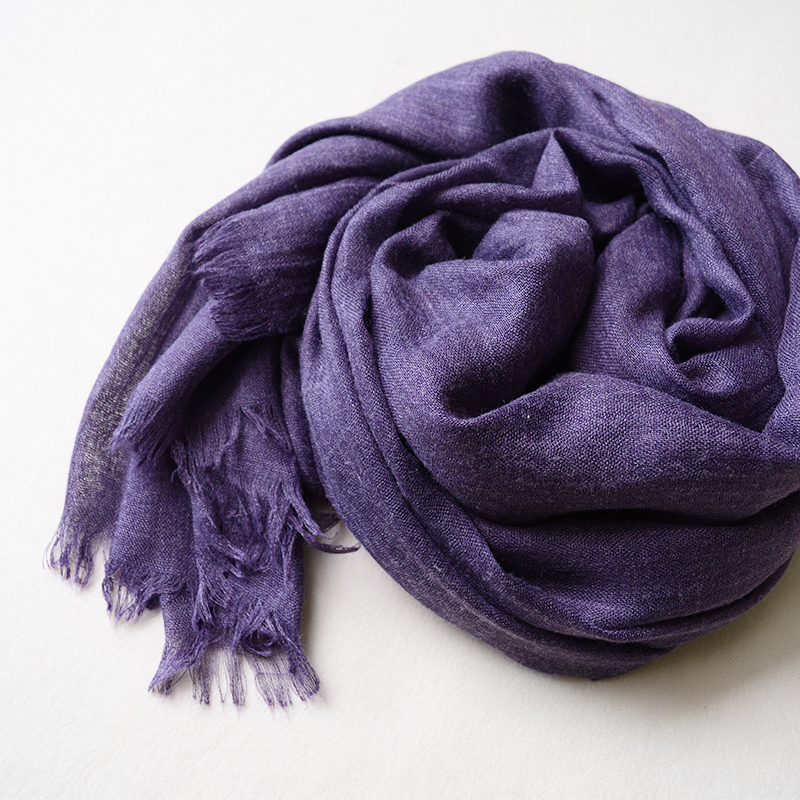 优雅紫色围巾女春夏韩版纯色文艺棉麻披肩两用细长深紫色防晒丝巾紫色