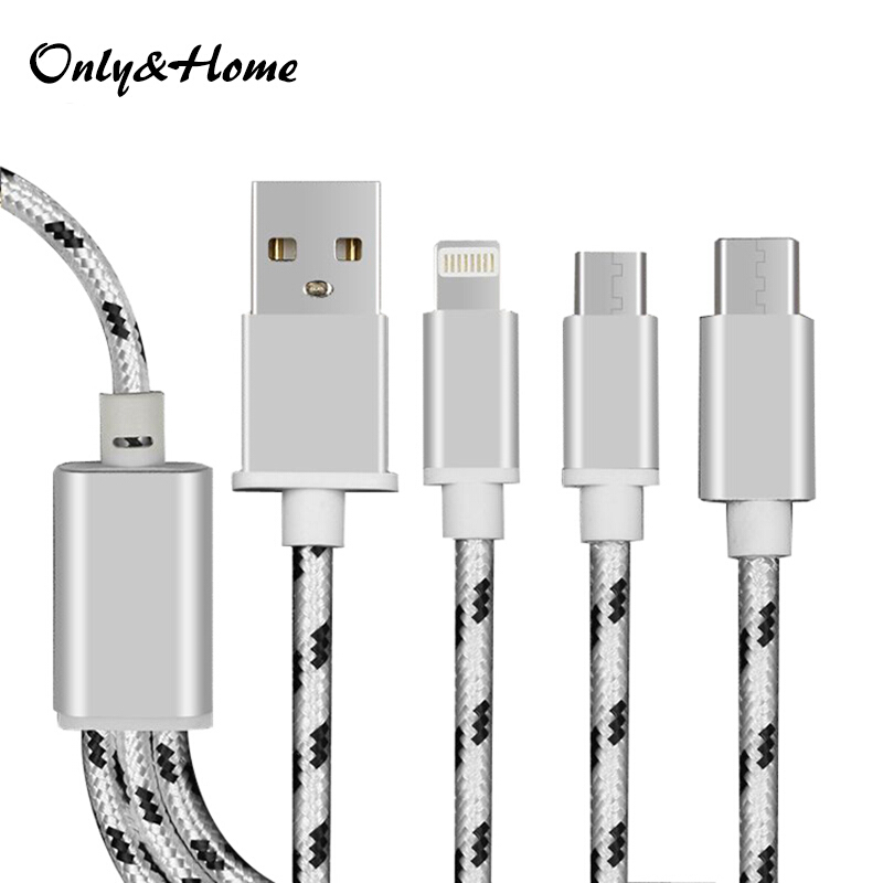 Only&Home移动电源专用一拖三编织数据线KL-YTS03(金色、粉色、灰色三色可选)